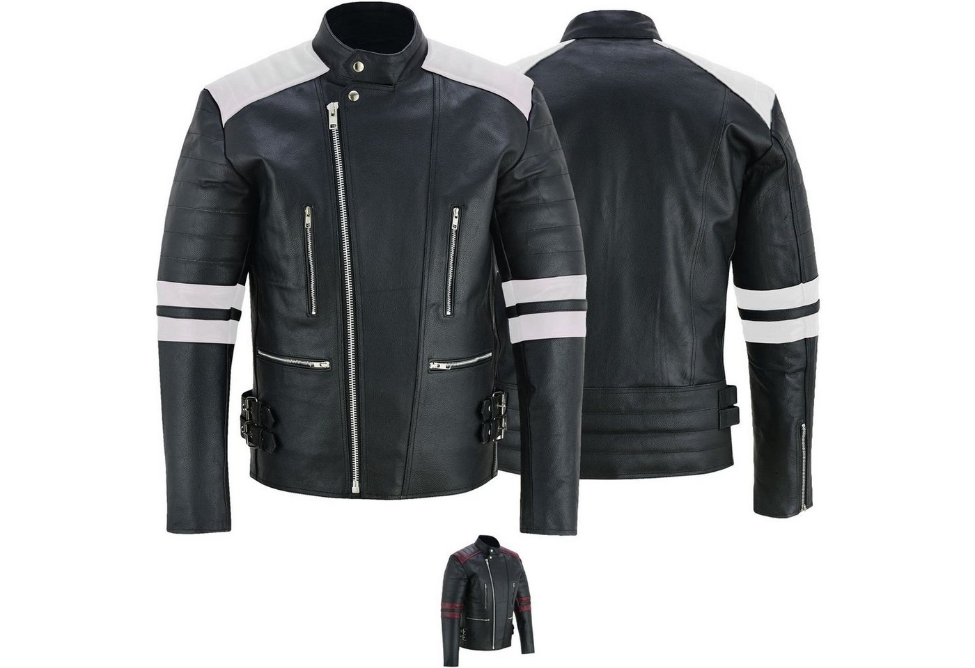 German Wear Lederjacke GW424J Biker Lederjacke Oldschool Vintag Retro Jacke mit Protektoren von German Wear