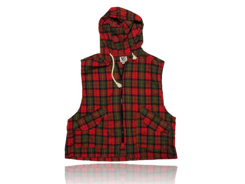 80Er Jahre Plaid Flanell Kapuzen Weste/Rot Schwarz Grün Mixed Blues Kleidung Co. Herren Medium 100 % Baumwolle von RadThingsVintage