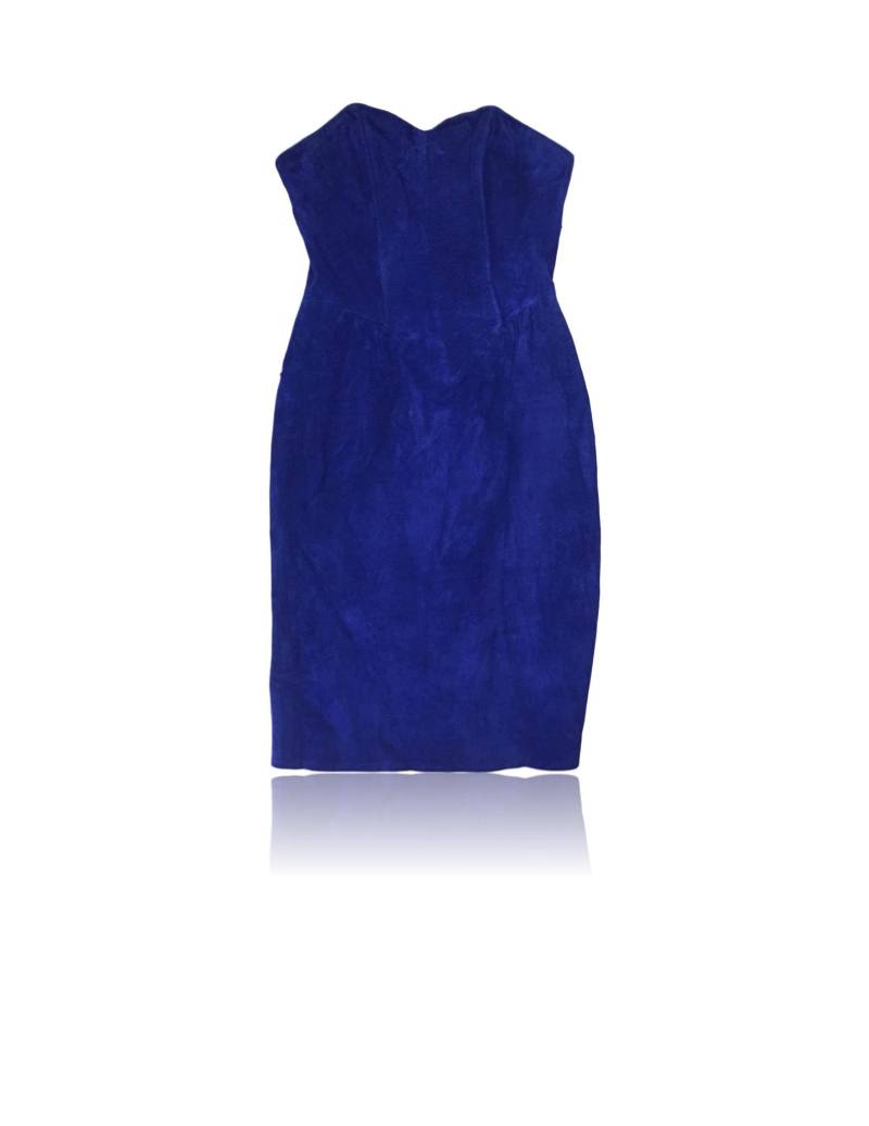 80Er Royal Blue Wildleder Bodycon Midi Kleid/Cocktailkleid Firenze Größe Medium von RadThingsVintage