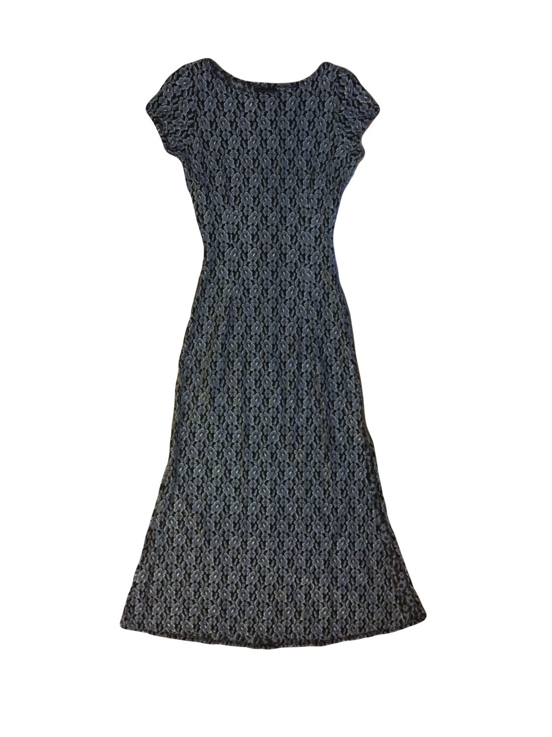 90Er Flower Power Y2K Maxi Kleid Halb Transparent Schwarz Weiß Gänseblümchen Spitze Strickkleid // Up Front Größe Small von RadThingsVintage