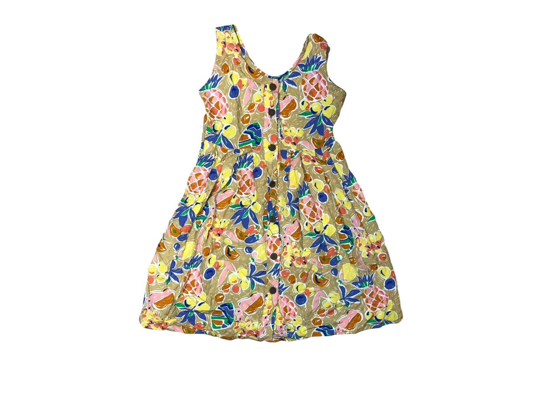 90Er Jahre Ananas Button-Down-Mini-Kleid/Pfirsich Gelb Blau Grün Mond Klein von RadThingsVintage