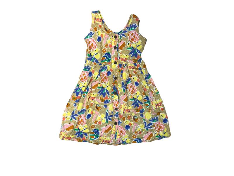 90Er Jahre Ananas Button-Down-Mini-Kleid/Pfirsich Gelb Blau Grün Mond Klein von RadThingsVintage