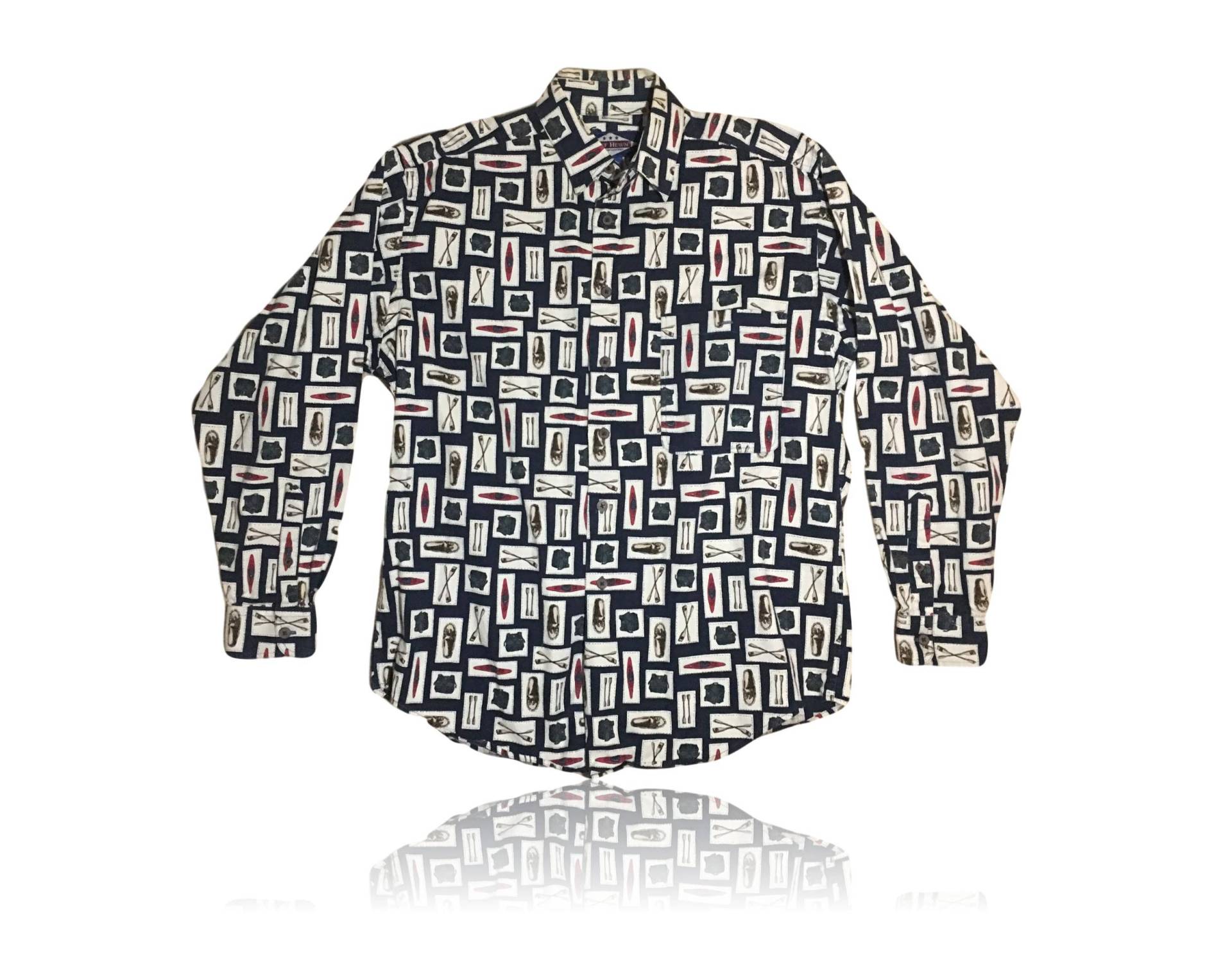 90Er Jahre Camping Druck Button-Down Langarm/Ruff Behauene Größe Medium von RadThingsVintage