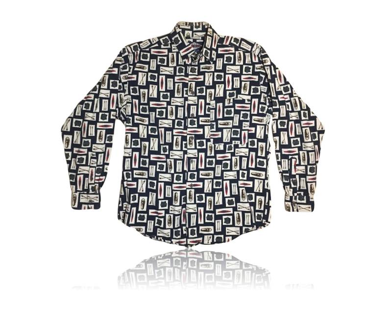 90Er Jahre Camping Druck Button-Down Langarm/Ruff Behauene Größe Medium von RadThingsVintage