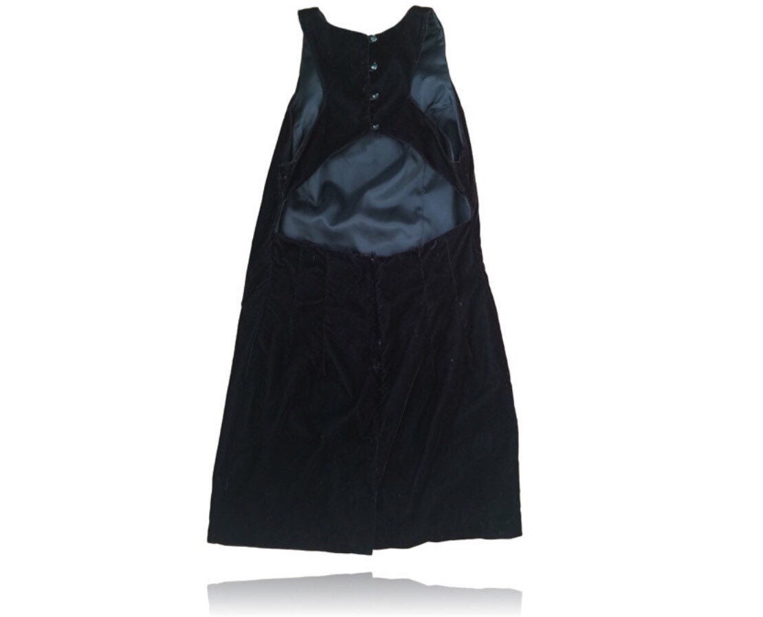 90Er Jahre Öffnen Wieder Schwarz Samt Mini Kleid //Buttons Am Nacken/Kurze Cocktail-Kleid Toben Größe Junioren 11 von RadThingsVintage