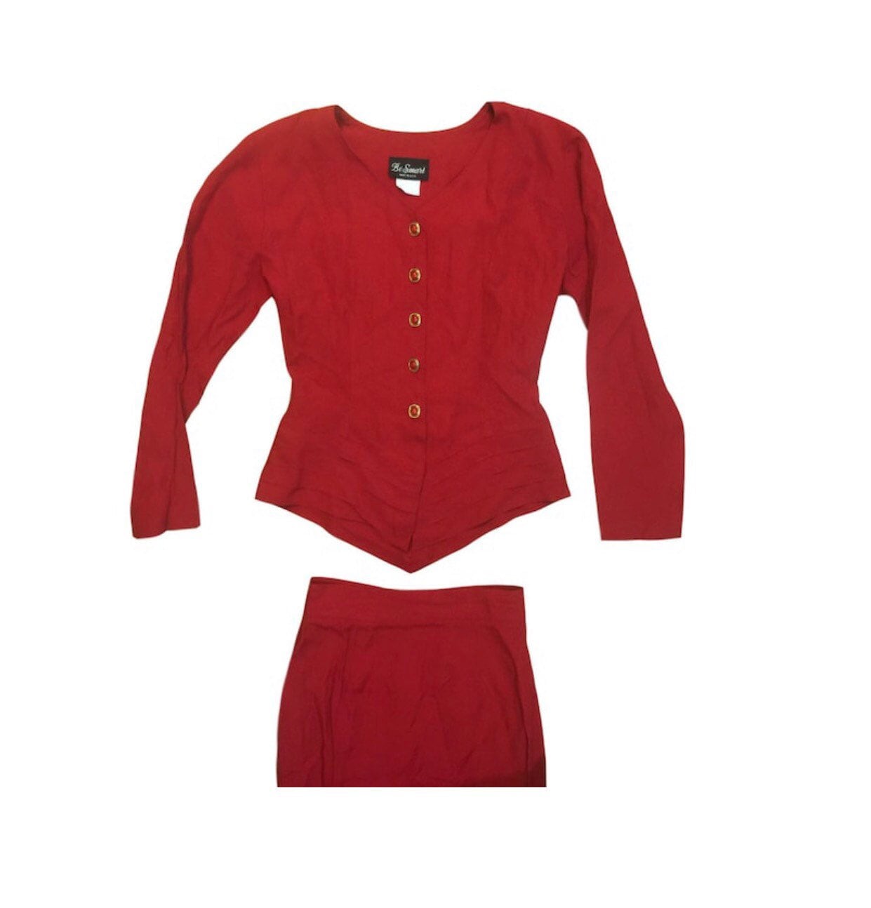 90Er Jahre Schräger Roter Blazer Und Bleistiftrock Zweiteiler Set/Gold Akzent Knöpfe Be Smart Größe 3 4 90Er Jahre Schräger Roter Blazer Und Bleistiftrock Zweiteiler Set/Gold Akzent Knöpfe Be Smart Größe 3 4 von RadThingsVintage
