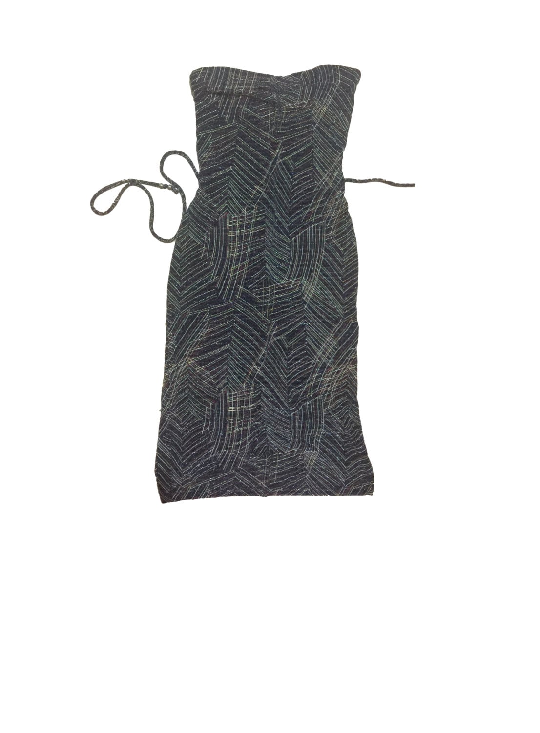 90Er Strapless Schwarz Und Bunt Metallic Gesticktes Midi Kleid Y2K/Krawatten-Rücken Taille Sanduhr 90Er Strapless Schwarz Und Bunt Metallic Gesticktes Midi Kleid Y2K/Krawatten-Rücken Taille Sanduhr von RadThingsVintage