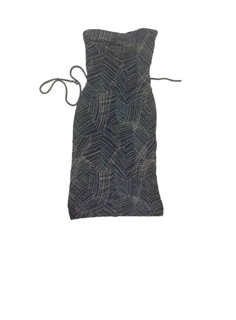 90Er Strapless Schwarz Und Bunt Metallic Gesticktes Midi Kleid Y2K/Krawatten-Rücken Taille Sanduhr von RadThingsVintage