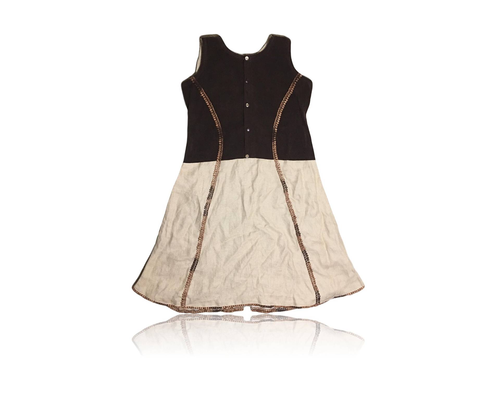Kunstleder Dunkelbraun Button Down Top Und Creme A-Linie Mini Kleid von RadThingsVintage