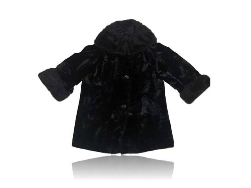 Vintage Schwarzer Kunstfell Mantel/Übergroße Knöpfe Halsverschlüsse Größe Klein von RadThingsVintage