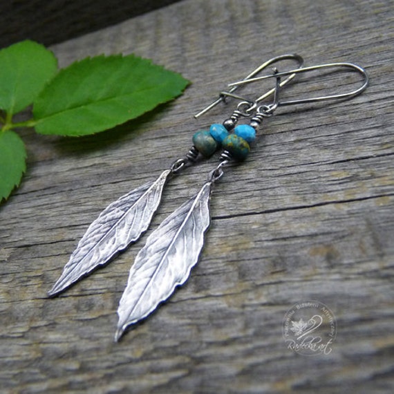 Silber Blätter Ohrringe, Türkis Schlafen Schönheit Schmuck, Blatt, Schmuck von RadeckaArt
