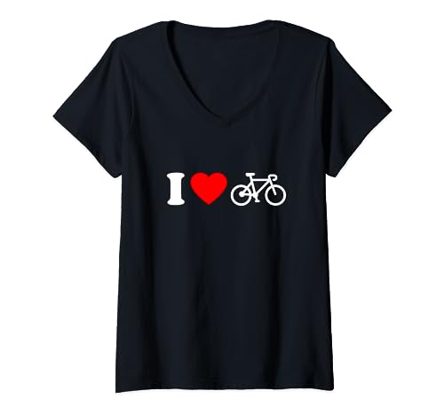 I Love Fahrrad Herren Damen Radfahrer Fahrradmotiv lustig T-Shirt mit V-Ausschnitt von Radfahrer Fahrrad Geschenke Männer Frauen lustig