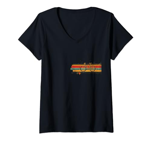 Damen retro vintage Fahrradfahren Fahrradmotiv Geschenk Fahrrad T-Shirt mit V-Ausschnitt von Radfahrer Radler Biker Papa Opa Männer Geburtstag