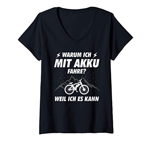 Damen Warum ich mit Akku fahre E-Bike Spruch Geschenk T-Shirt mit V-Ausschnitt Damen Warum ich mit Akku fahre E-Bike Spruch Geschenk T-Shirt mit V-Ausschnitt von Radfahrer Trekking Fahrrad pedelec designs