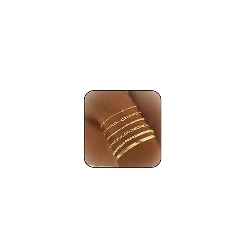 RadiVibe Gold Vergoldet Armband Set Figaro Geschichteten Armband Gold Vergoldet Stapelarmbänder Armbänder Armbander Set Modeschmuck Für Damen Verstellbare Armband Set Damen-6Pcs von RadiVibe