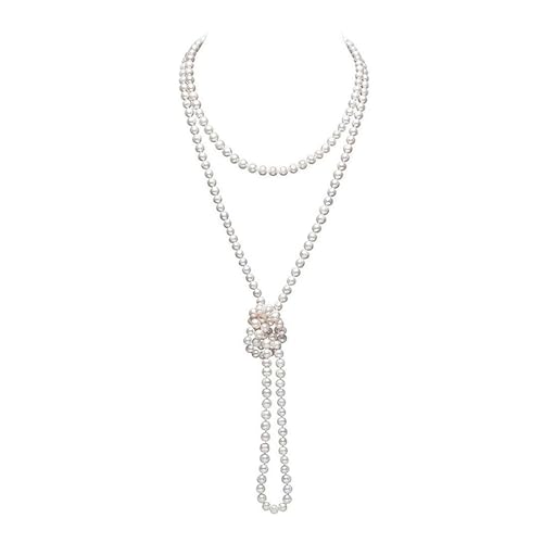 RadiVibe Lange Perlenkette Kostüm Lange Faux Perlenkette für Frauen 1920er Jahre Zubehör Geschichtet Knoten Perle Modeschmuck Halloween Cosplay von RadiVibe