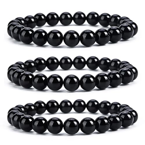 RadiVibe Schwarze Obsidian Armbänder für Frauen Shungit Turmalin Armbänder Schwarzer Onyx Armband Schmuck für Männer Trendy 2025 von RadiVibe