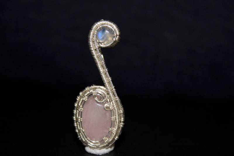 Rosenquarz & Mondstein Wirewrap Anhänger - Silber Schmuck von RadialBalance