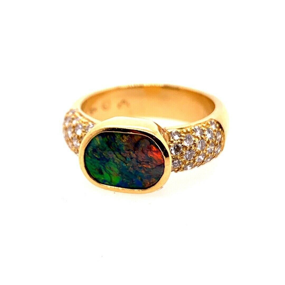 Retro Gold Cocktail Ring Natur 1 Karat G Vs Diamant & Opal Edelstein Um 1960 von Radiam