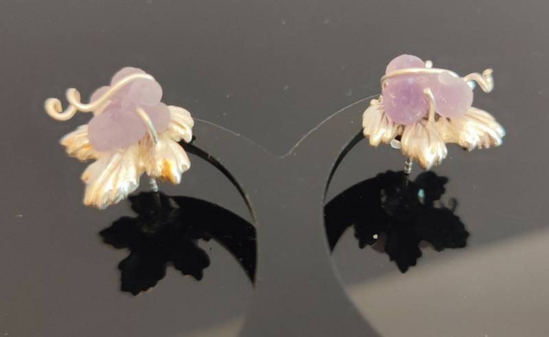 Lila Naturstein Ohrringe - Silber Mit Rohstein Aus Weintrauben-Achat Handarbeit 925 Ohrstecker Schmuck Lila Naturstein Ohrringe - Silber Mit Rohstein Aus Weintrauben-Achat Handarbeit 925 Ohrstecker Schmuck von RadianceEast