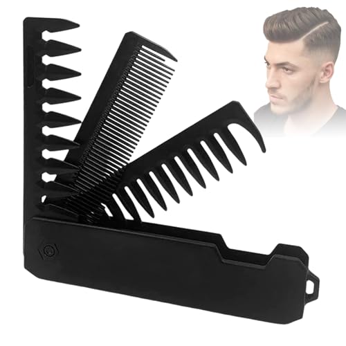 Tragbarer Klappkamm für Herren, 3-in-1Haarkamm mit Feinzahn- & Breitzahnkamm, Tägliche Bartpflege, Haare- & Schnurrbartstyling, Reise Klappkamm (Schwarz) von Radianeroryi