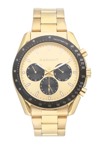 Radiant - Kollektion Marlon - Analoguhr. Armbanduhr für Herren. Armband-Uhr mit goldenem und schwarzem Zifferblatt und goldenem Armband. Größe 44mm. 5ATM. von Radiant