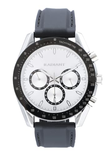 Radiant - Kollektion Marlon - Analoguhr. Armbanduhr für Herren. Armband-Uhr mit silbernem Zifferblatt und schwarzem Silikonarmband. Größe 44mm. 5ATM. von Radiant