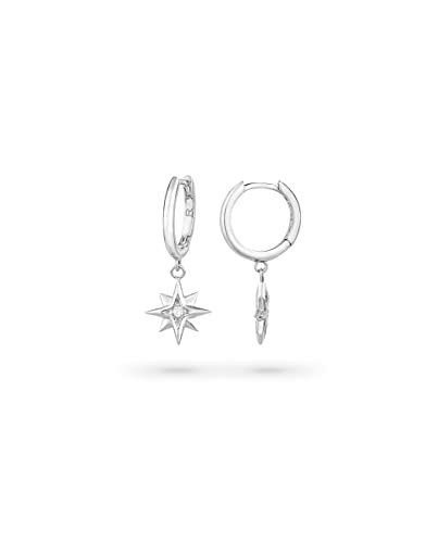 Radiant - Kollektion Stars – Kreolische Ohrringe für Damen aus Silber, mit 24 Karat Gold vergoldet, mit silbernem Stern, elegantes und modernes Design., Estándar, Sterling Silber, Zirkonia von Radiant