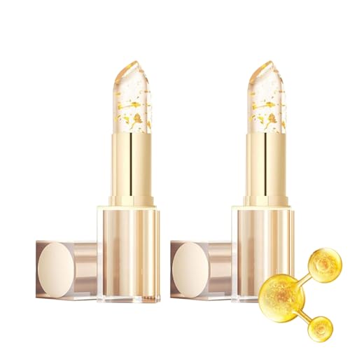 Color Changing Lipstick, Farbwechselnder Lippenstift mit Transfer-Schutz, Lang Anhaltend Nicht verblassend Natürlich Pflegend, Transparenter Goldkristall-Lippenstift für Damen (2PC, 7g) von RadiantRe