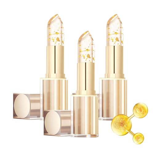 Color Changing Lipstick, Farbwechselnder Lippenstift mit Transfer-Schutz, Lang Anhaltend Nicht verblassend Natürlich Pflegend, Transparenter Goldkristall-Lippenstift für Damen (3PC, 10.5g) von RadiantRe
