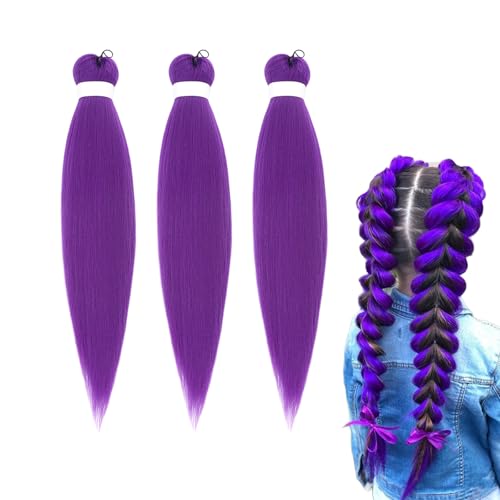 Lila Flecht Haar Extensions 66 cm - Vor Gedehntes Synthetik Haare zum Flechten für Frauen, Vorgedehnte Crochet Zöpfe Weiches & Verfilztes Haar, Einfach zu Verwendendes Flecht Haar (3, Purple) von RadiantRe