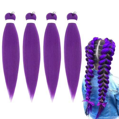 Lila Flecht Haar Extensions 66 cm - Vor Gedehntes Synthetik Haare zum Flechten für Frauen, Vorgedehnte Crochet Zöpfe Weiches & Verfilztes Haar, Einfach zu Verwendendes Flecht Haar (4, Purple) von RadiantRe