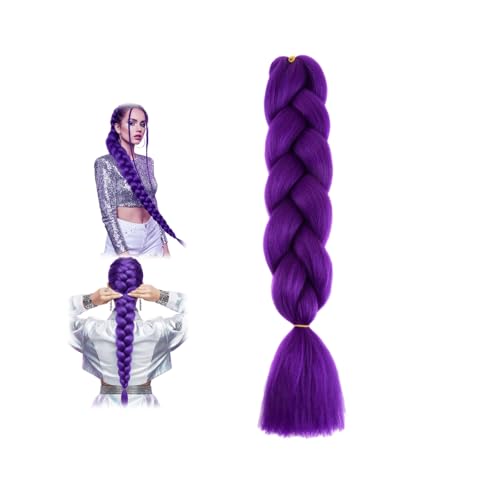 Purple Braiding Hair Extension, 24/26 Inch Jumbo Synthetic Hair Crochet Twist Boxes Braids Hairstyle, Low Temperature Synthetic Fiber Crochet Braids Extensions for Woman (24in/61cm) von RadiantRe