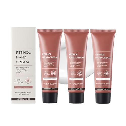 Retinol Handcreme Anti-Aging mit Hyaluron & Shea Butter - Reichhaltige Handpflege gegen Falten und trockene Haut, für weiche Haut,Langlebig Feuchtigkeitsspendend, Parfümfrei (3) von RadiantRe