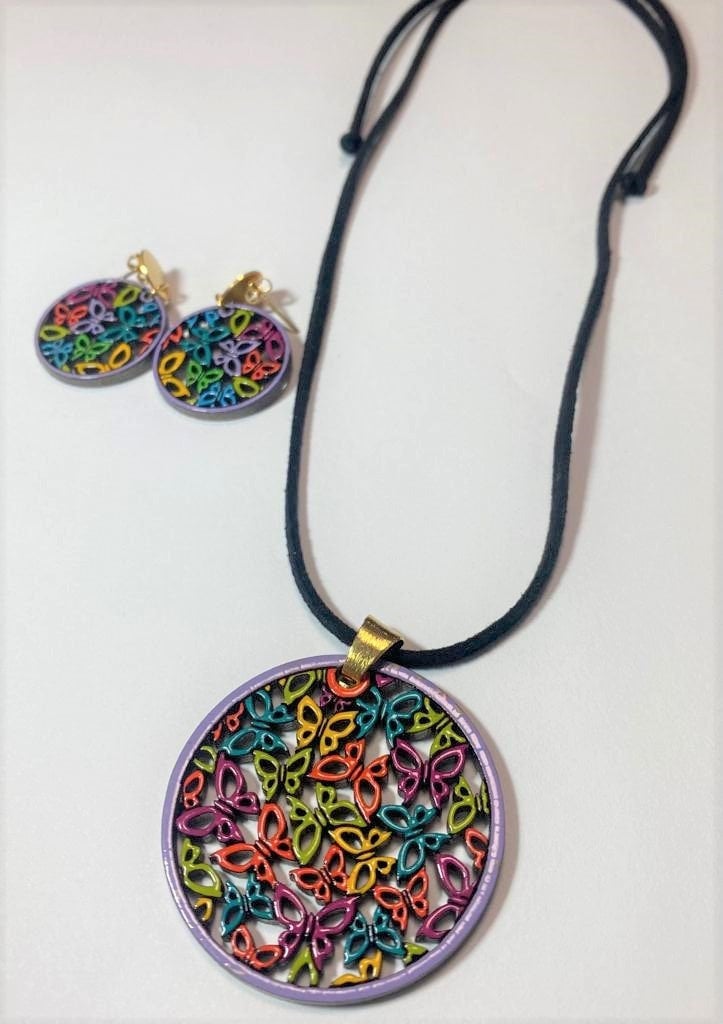 Muttertags-Schmetterlinge. Verstellbare Halskette Und Ohrringe Aus Handgemachten Lackiertem Holz in Mehreren Farben. Bio, Frühling Boho Muttertags-Schmetterlinge. Verstellbare Halskette Und Ohrringe Aus Handgemachten Lackiertem Holz in Mehreren Farben. Bio, Frühling Boho von RadianteShop
