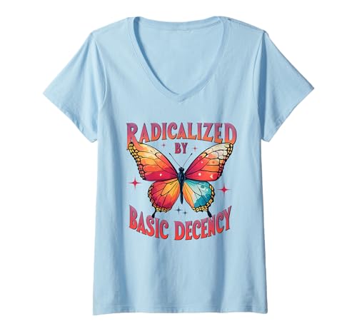 Damen Radikalisiert von Basic Decency Butterfly Protest Activist T-Shirt mit V-Ausschnitt von Radicalized By Basic Decency Retro Feminist