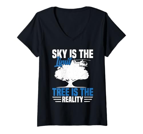 Damen RC Hubschrauber RC Modell Sky Limit ferngesteuerter Hubschrauber T-Shirt mit V-Ausschnitt Damen RC Hubschrauber RC Modell Sky Limit ferngesteuerter Hubschrauber T-Shirt mit V-Ausschnitt von Radio Controlled Helicopter Graphic For RC Pilot
