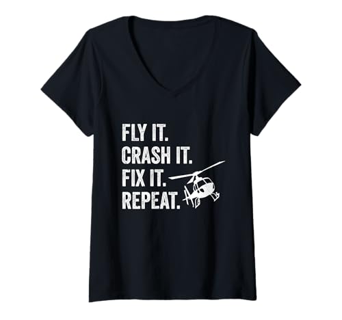 Damen ferngesteuerter Hubschrauber RC Modell Fly It RC Hubschrauber T-Shirt mit V-Ausschnitt Damen ferngesteuerter Hubschrauber RC Modell Fly It RC Hubschrauber T-Shirt mit V-Ausschnitt von Radio Controlled Helicopter Graphic For RC Pilot