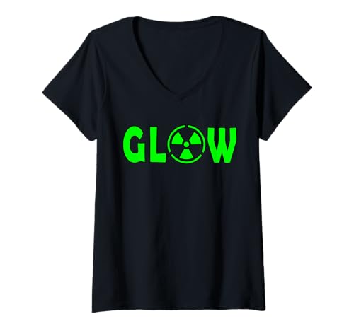 Damen Glow Radioaktiv Warnzeichen T-Shirt mit V-Ausschnitt Damen Glow Radioaktiv Warnzeichen T-Shirt mit V-Ausschnitt von Radioaktiv Atom Warnung Strahlung Nuklear Gefahr
