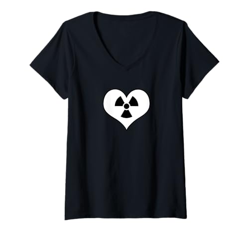 Damen Liebe Strahlung Radioaktives Zeichen Symbol Nuklear Vintage T-Shirt mit V-Ausschnitt Damen Liebe Strahlung Radioaktives Zeichen Symbol Nuklear Vintage T-Shirt mit V-Ausschnitt von Radioaktiv Atom Warnung Strahlung Nuklear Gefahr