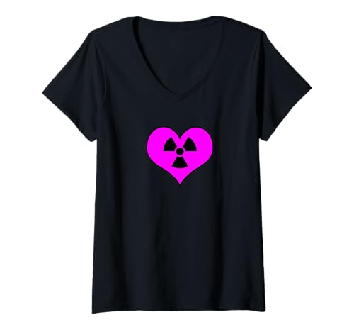Damen Liebe Strahlung Radioaktives Zeichen Symbol Nuklear Vintage T-Shirt mit V-Ausschnitt Damen Liebe Strahlung Radioaktives Zeichen Symbol Nuklear Vintage T-Shirt mit V-Ausschnitt von Radioaktiv Atom Warnung Strahlung Nuklear Gefahr
