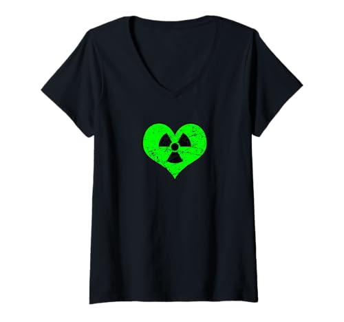 Damen Liebe Strahlung Radioaktives Zeichen Symbol Nuklear Vintage T-Shirt mit V-Ausschnitt Damen Liebe Strahlung Radioaktives Zeichen Symbol Nuklear Vintage T-Shirt mit V-Ausschnitt von Radioaktiv Atom Warnung Strahlung Nuklear Gefahr