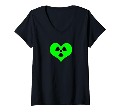 Damen Liebe Strahlung Radioaktives Zeichen Symbol Nuklear Vintage T-Shirt mit V-Ausschnitt Damen Liebe Strahlung Radioaktives Zeichen Symbol Nuklear Vintage T-Shirt mit V-Ausschnitt von Radioaktiv Atom Warnung Strahlung Nuklear Gefahr
