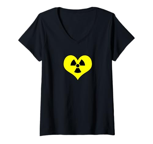 Damen Liebe Strahlung Radioaktives Zeichen Symbol Nuklear Vintage T-Shirt mit V-Ausschnitt Damen Liebe Strahlung Radioaktives Zeichen Symbol Nuklear Vintage T-Shirt mit V-Ausschnitt von Radioaktiv Atom Warnung Strahlung Nuklear Gefahr