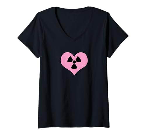 Damen Liebe Strahlung Radioaktives Zeichen Symbol Nuklear Vintage T-Shirt mit V-Ausschnitt Damen Liebe Strahlung Radioaktives Zeichen Symbol Nuklear Vintage T-Shirt mit V-Ausschnitt von Radioaktiv Atom Warnung Strahlung Nuklear Gefahr
