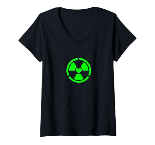 Damen Liebe Strahlung Radioaktives Zeichen Symbol Nuklear Vintage T-Shirt mit V-Ausschnitt Damen Liebe Strahlung Radioaktives Zeichen Symbol Nuklear Vintage T-Shirt mit V-Ausschnitt von Radioaktiv Atom Warnung Strahlung Nuklear Gefahr
