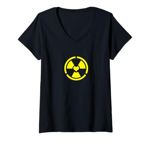 Damen Liebe Strahlung Radioaktives Zeichen Symbol Nuklear Vintage T-Shirt mit V-Ausschnitt Damen Liebe Strahlung Radioaktives Zeichen Symbol Nuklear Vintage T-Shirt mit V-Ausschnitt von Radioaktiv Atom Warnung Strahlung Nuklear Gefahr