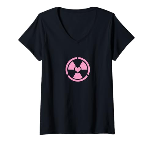 Damen Liebe Strahlung Radioaktives Zeichen Symbol Nuklear Vintage T-Shirt mit V-Ausschnitt Damen Liebe Strahlung Radioaktives Zeichen Symbol Nuklear Vintage T-Shirt mit V-Ausschnitt von Radioaktiv Atom Warnung Strahlung Nuklear Gefahr