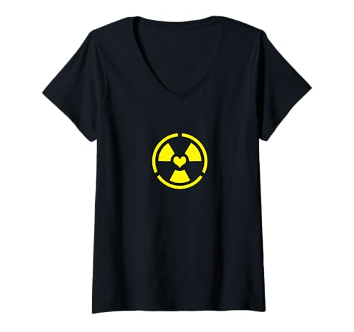 Damen Liebe Strahlung Radioaktives Zeichen Symbol Nuklear Vintage T-Shirt mit V-Ausschnitt Damen Liebe Strahlung Radioaktives Zeichen Symbol Nuklear Vintage T-Shirt mit V-Ausschnitt von Radioaktiv Atom Warnung Strahlung Nuklear Gefahr