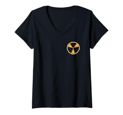 Damen Radioaktiv Pizza Warnzeichen Pocket T-Shirt mit V-Ausschnitt Damen Radioaktiv Pizza Warnzeichen Pocket T-Shirt mit V-Ausschnitt von Radioaktiv Atom Warnung Strahlung Nuklear Gefahr
